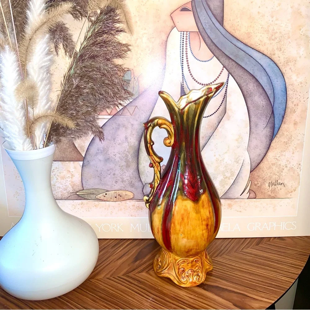 v i n t a g e :: Tall Midcentury Modern MCM Drip Vase Pottery Pitcher - Picture 11 of 15